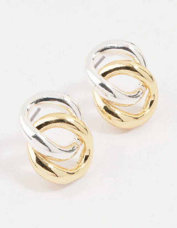 Mixed Metals Circle Stud Earrings