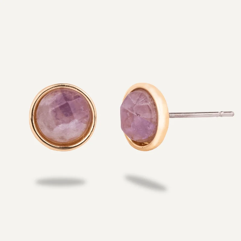 Natural Amethyst Stone Studs In Gold-Tone