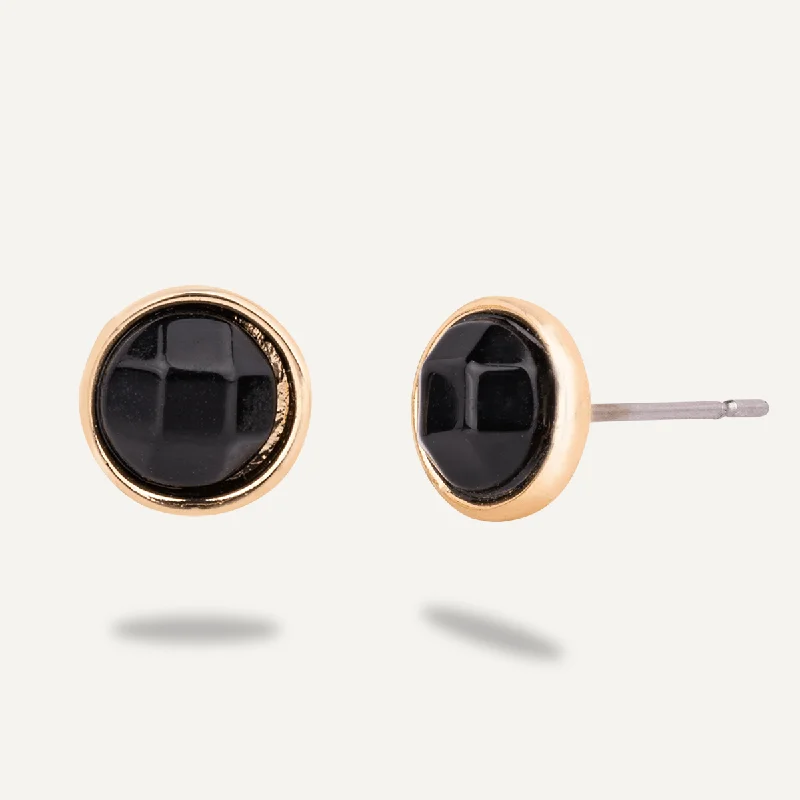 Natural Black Spinel Stone Studs In Gold-Tone