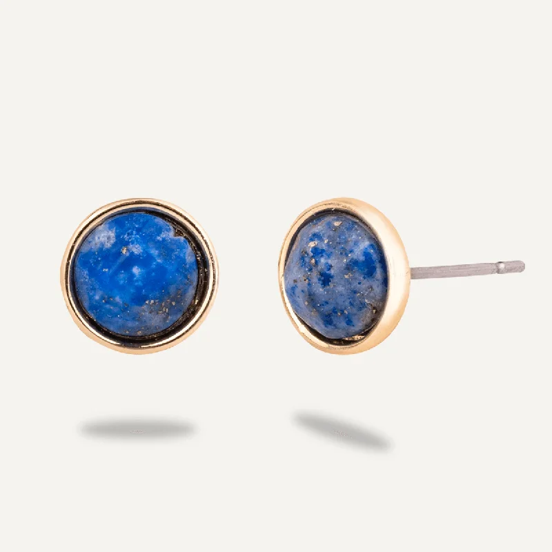 Natural Lapis Stone Studs In Gold-Tone