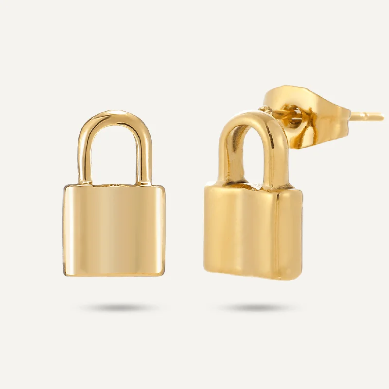 Padlock Stud Earrings In Gold-Tone