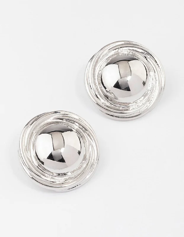 Rhodium Button Medium Stud Earrings