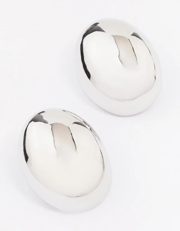 Rhodium Large Slide Oval Stud Earrings