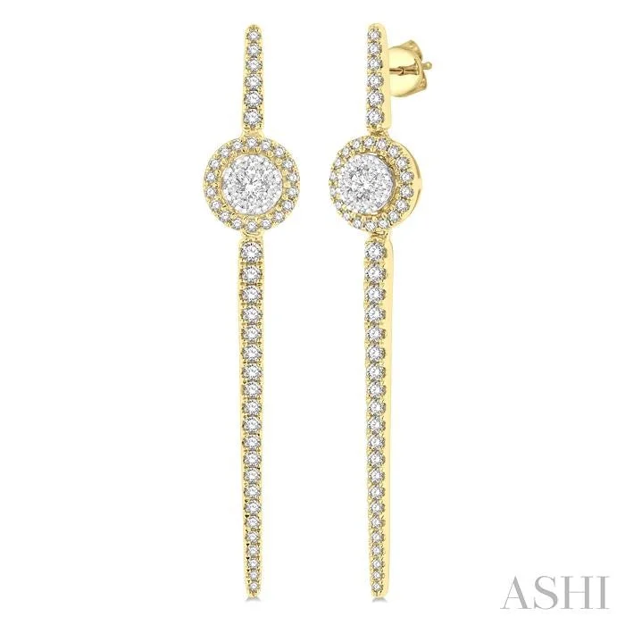 ROUND SHAPE HALO LOVEBRIGHT DIAMOND LONG EARRINGS