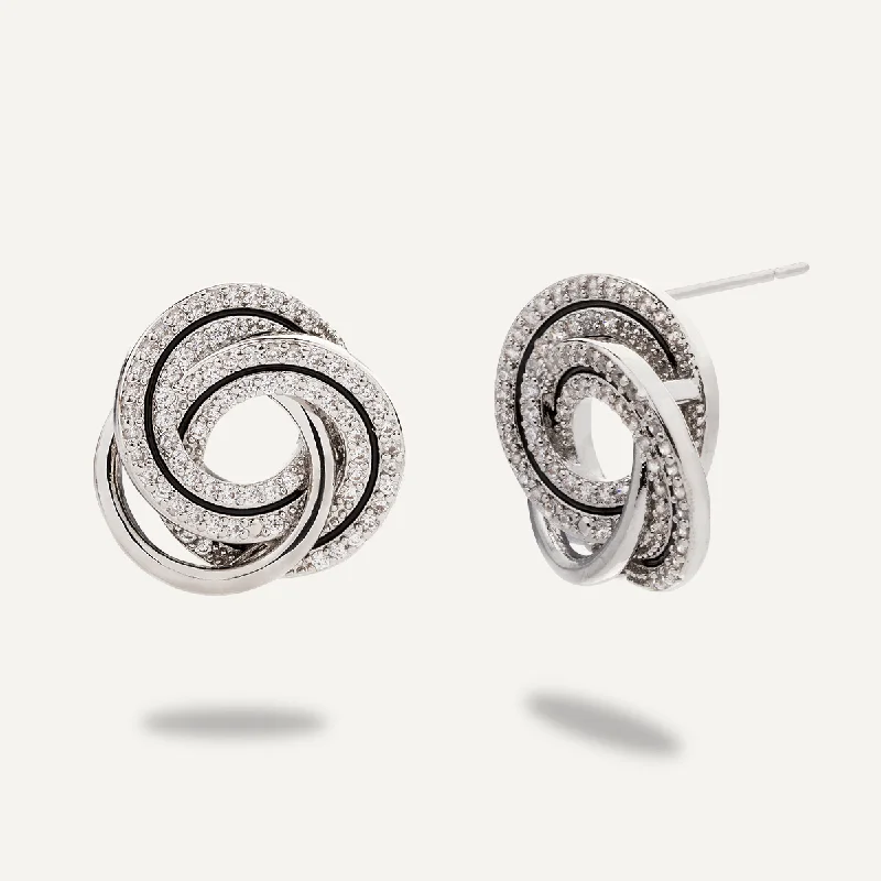 Cubic Zirconia Spiral Studs In Silver-Tone