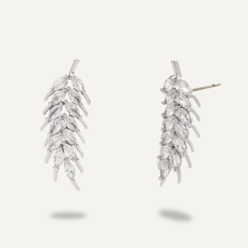 Feathered Stud Earrings In Silver-Tone