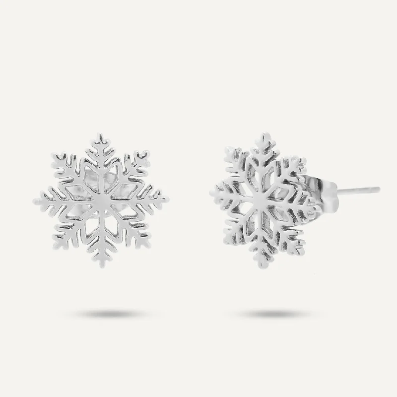 Snowflake Stud Earrings In Silver-Tone