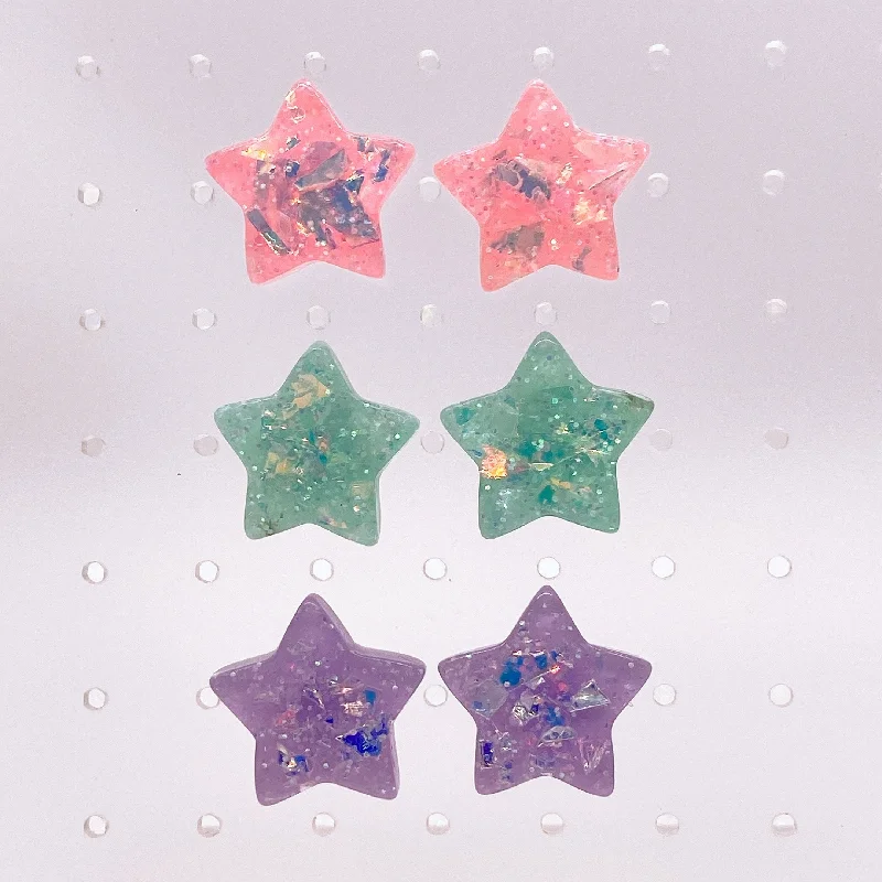 Instant Shipping! Sparkle Star Stud Earrings (3 Colors)