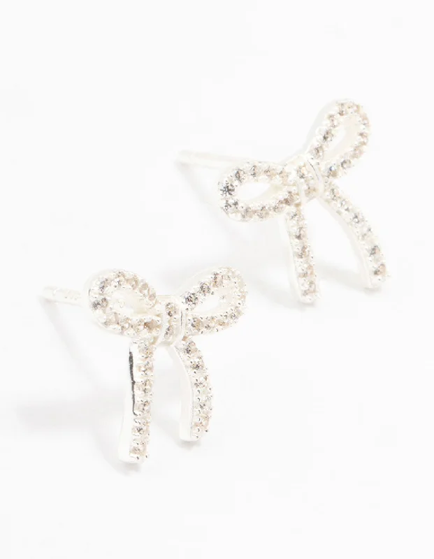 Sterling Silver Cubic Zirconia Bow Stud Earrings