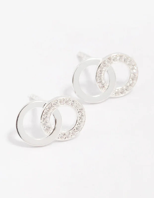 Sterling Silver Cubic Zirconia Circular Stud Earrings