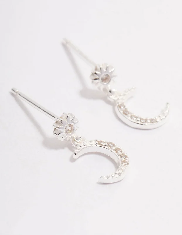 Sterling Silver Cubic Zirconia Drop Stud Earrings