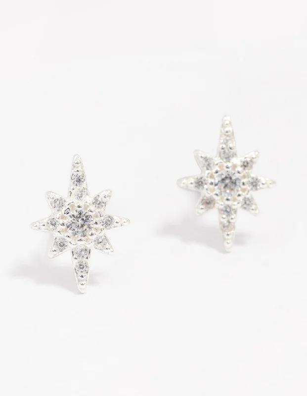 Sterling Silver Cubic Zirconia Mini Star Stud Earrings