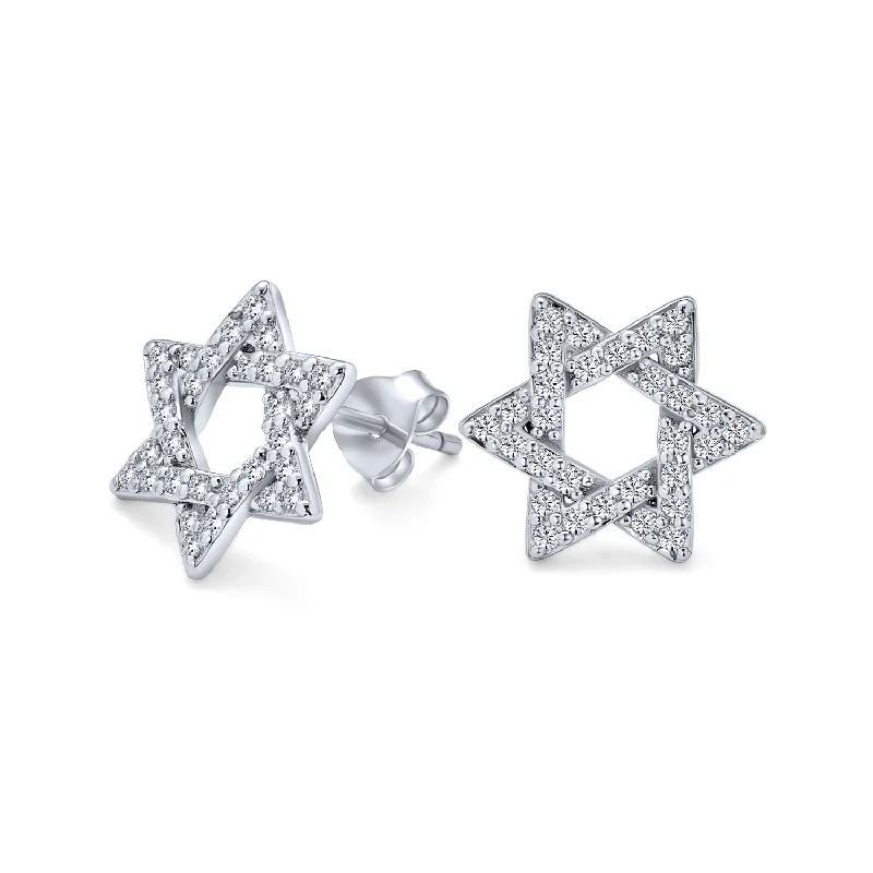 Sterling Silver CZ Star Of David Stud Earrings for Bat Mitzvah Judaic Gift