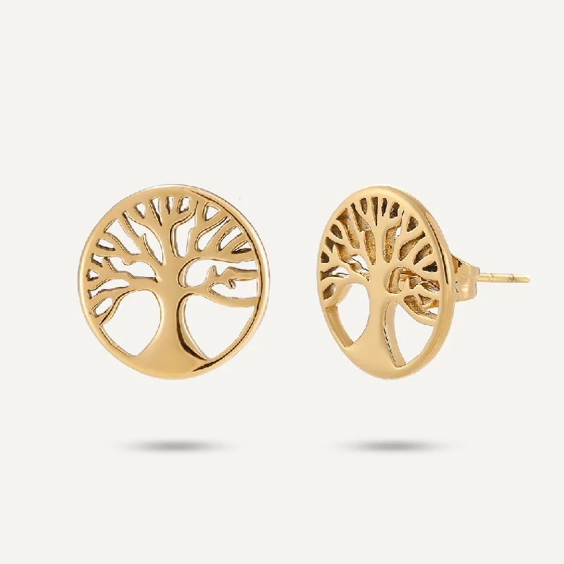 Tree Of Life Stud Earrings In Gold-Tone