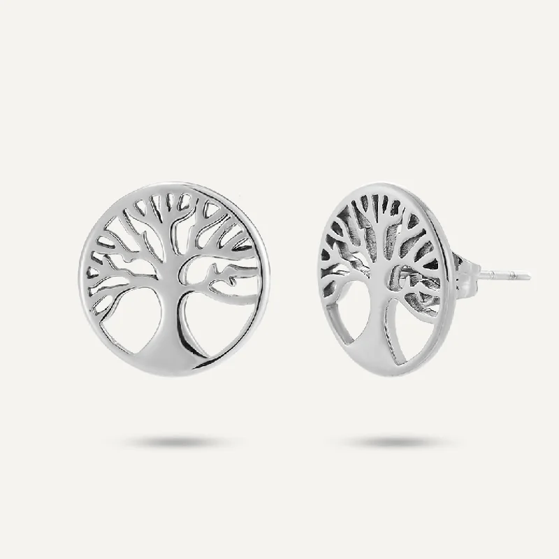 Tree Of Life Stud Earrings In Silver-Tone