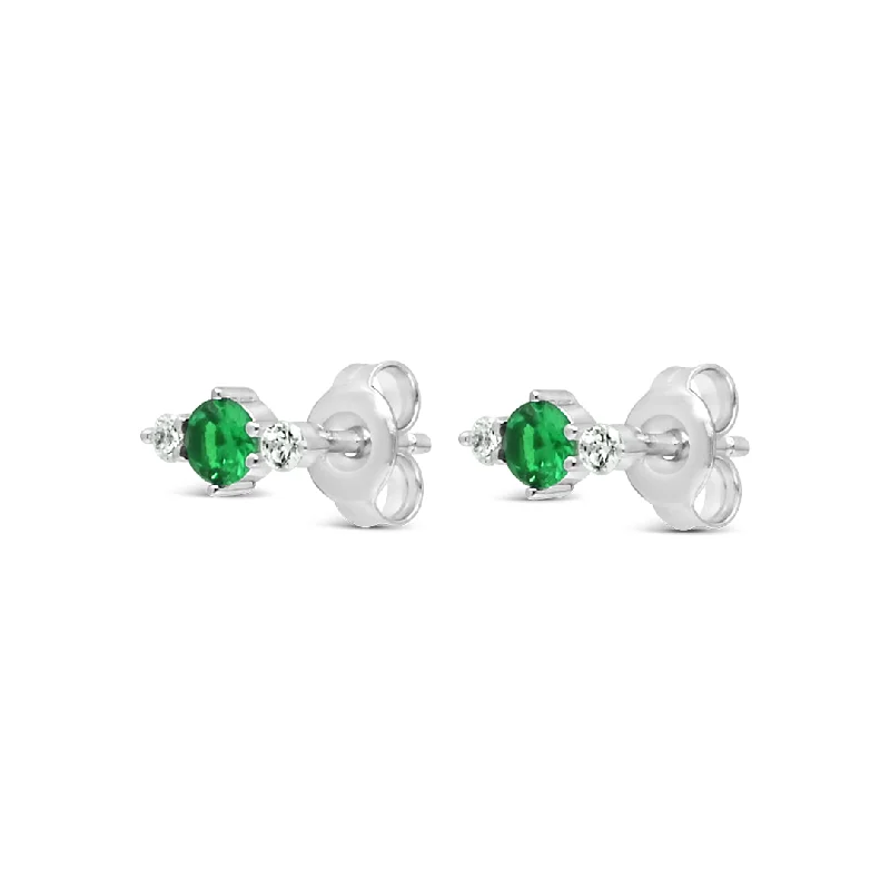 SHINNY GREEN ROUND STONED STUD SILVER EARRING