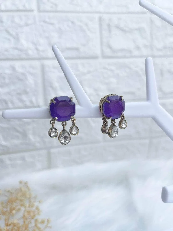 Twinkle Kundan Stud Earrings Purple