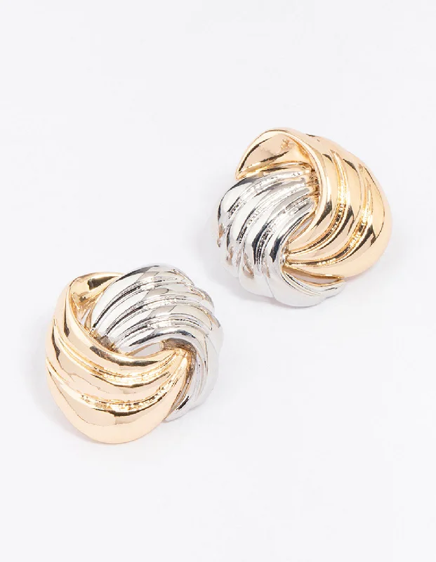 Two-Toned Swirling Knotted Stud Earrings