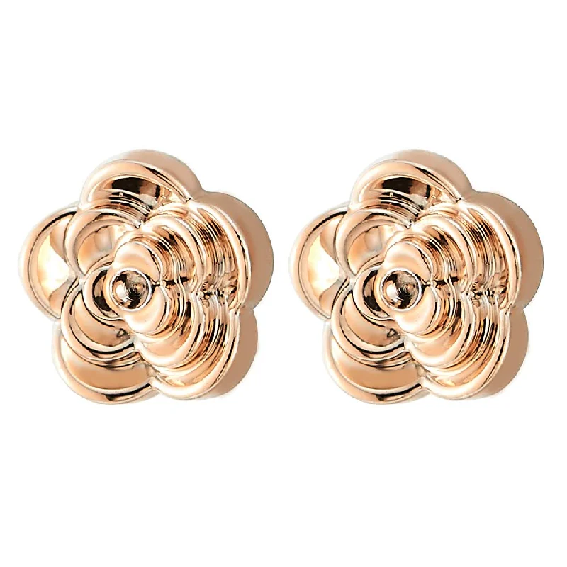 Unique Womens Magnetic Rose Gold Camellia Flower Stud Earring, Non-Piercing Clip On Fake Ear