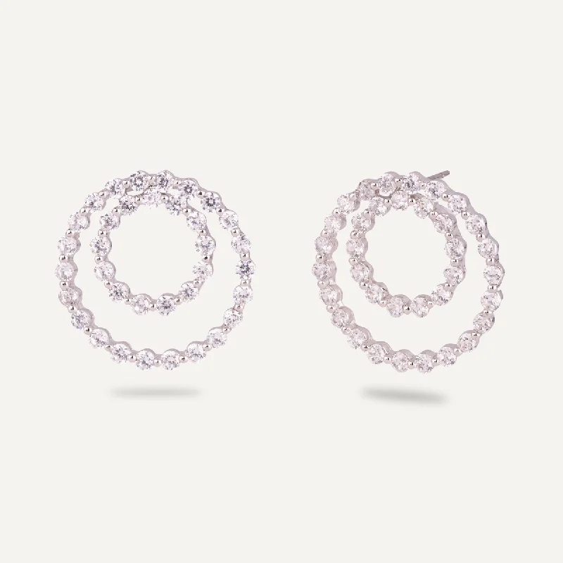 Vivienne Double Circle Stud Earrings In White Gold-Tone