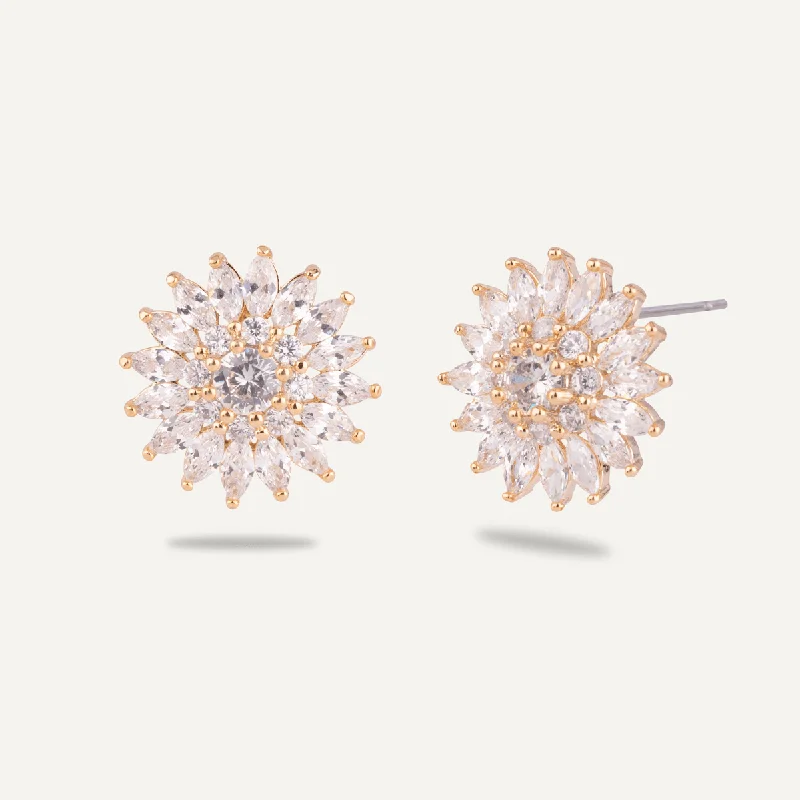 Vivienne Sunburst Halo Stud Earrings In Gold-Tone