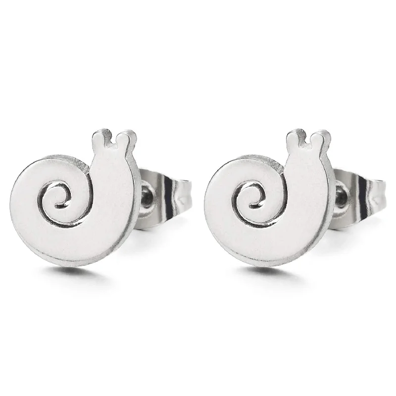 Womens Small Spiral Snail Stud Earrings, Stainless Steel, Cute, 2 pcs