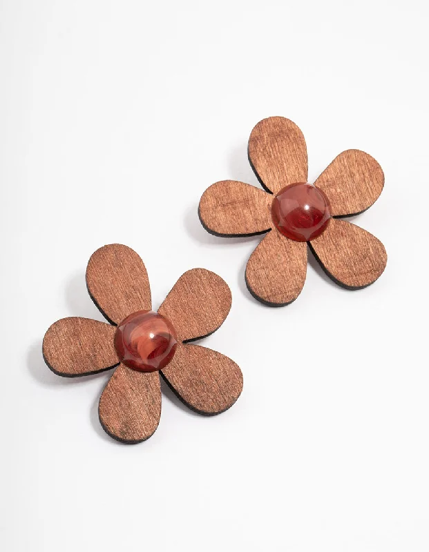 Wooden Flower Stud Earrings