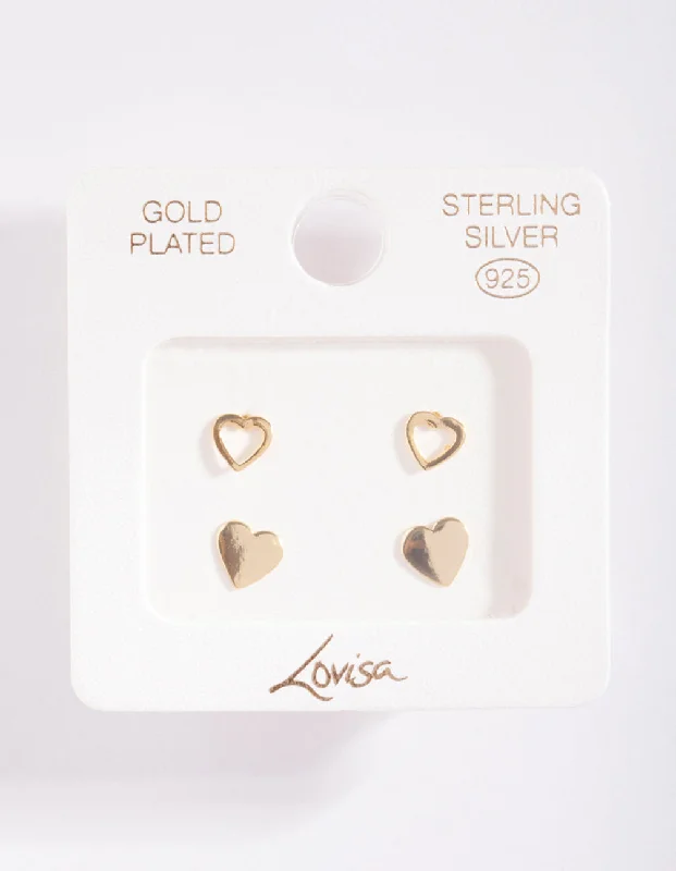 Gold Plated Sterling Silver Heart Stud Earring Pack