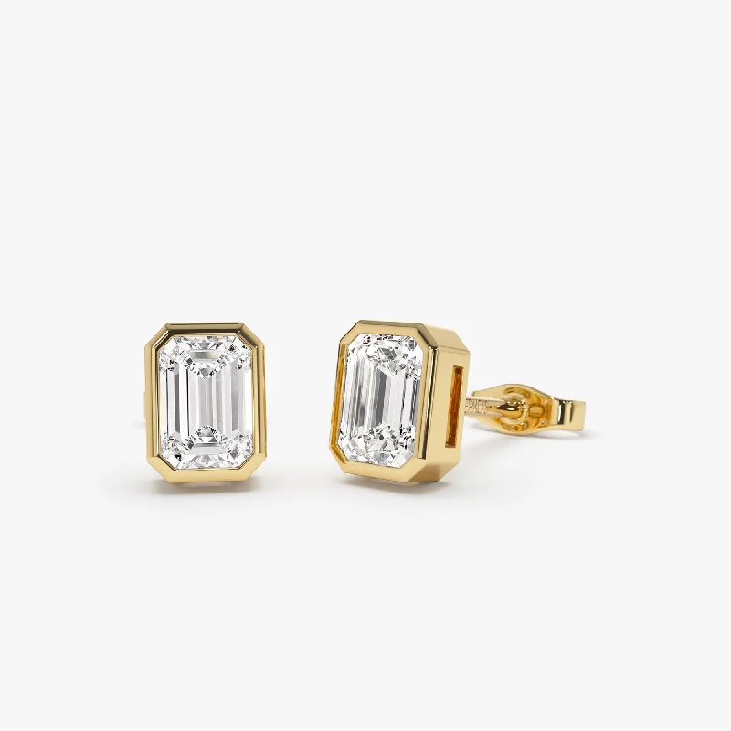 1.00 ctw 14k Bezel Setting Emerald Cut Lab Grown Diamond Studs - Eliana