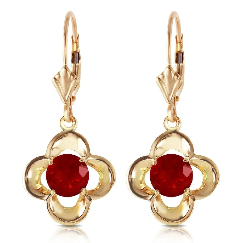 1.1 CTW 14K Solid Gold Exotic Flower Ruby Earrings