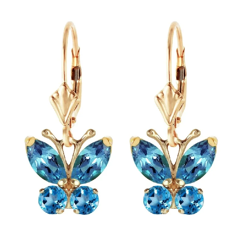 1.24 Carat 14K Solid Gold Butterfly Earrings Blue Topaz