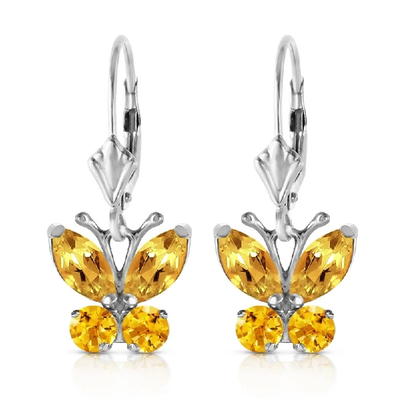 1.24 CTW 14K Solid White Gold Butterfly Earrings Citrine