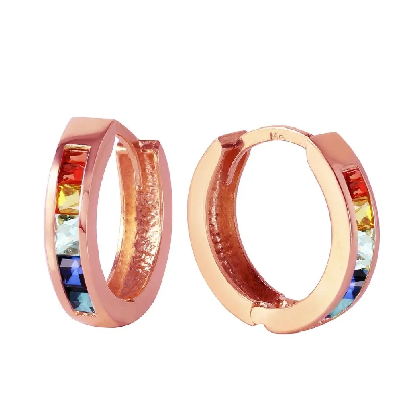 1.3 Carat 14K Solid Rose Gold Hoop Earrings Multicolor Sapphire