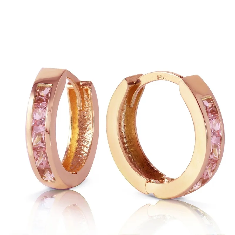 1.3 CTW 14K Solid Rose Gold Hoop Huggie Earrings Pink Sapphire