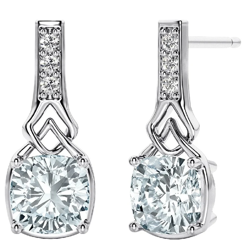 1.5 ct Aquamarine and Lab Diamond Drop Earrings in Sterling Silver