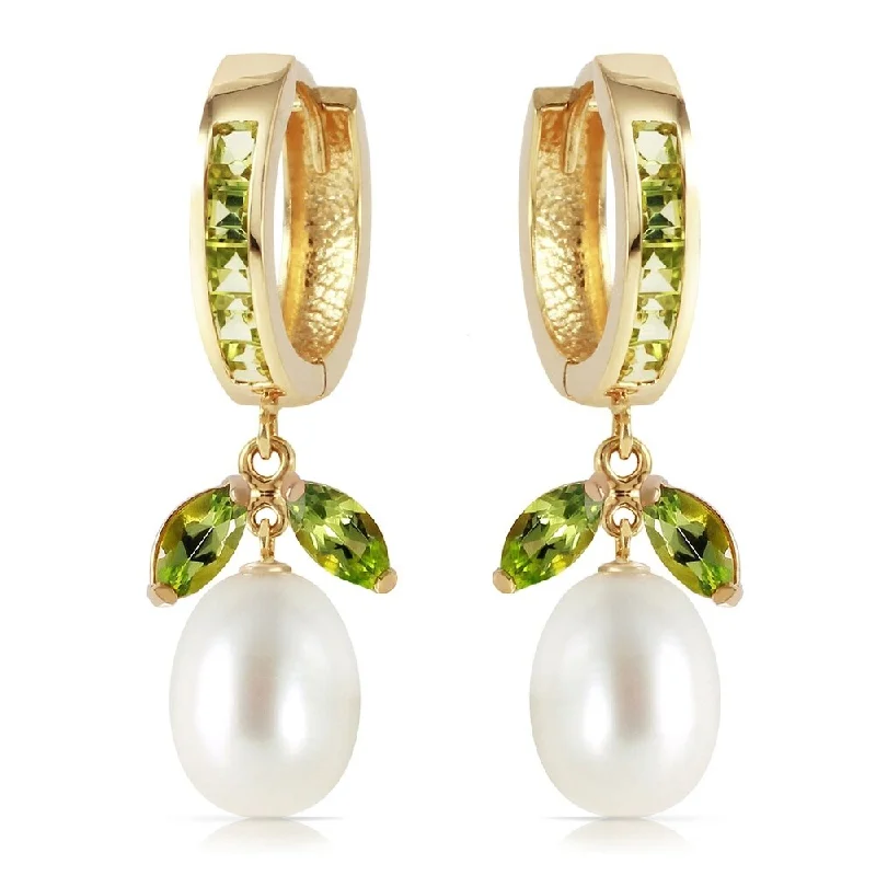 10.3 Carat 14K Solid Gold Majorca Peridot pearl Earrings