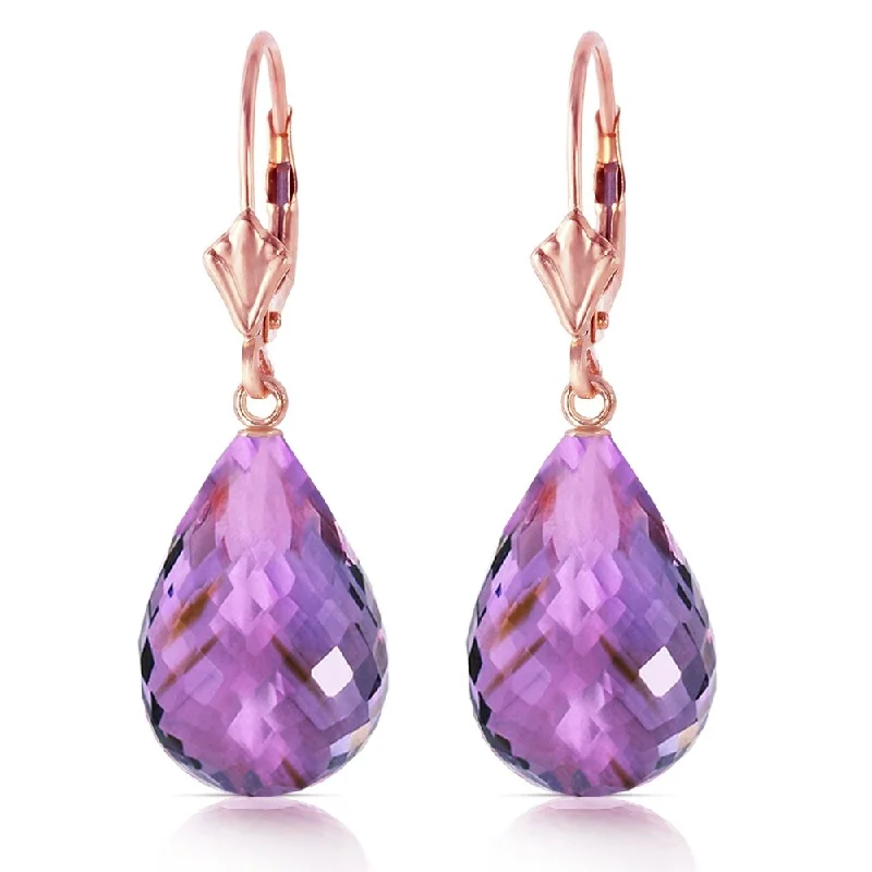 14 Carat 14K Solid Rose Gold Amethyst Briolette Swing Earrings