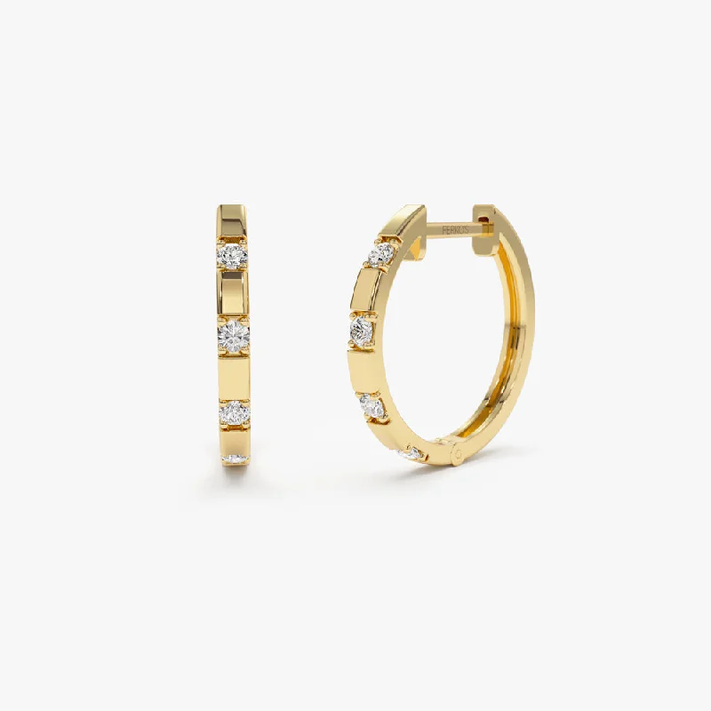 14k Dainty Diamond Hoop Earrings