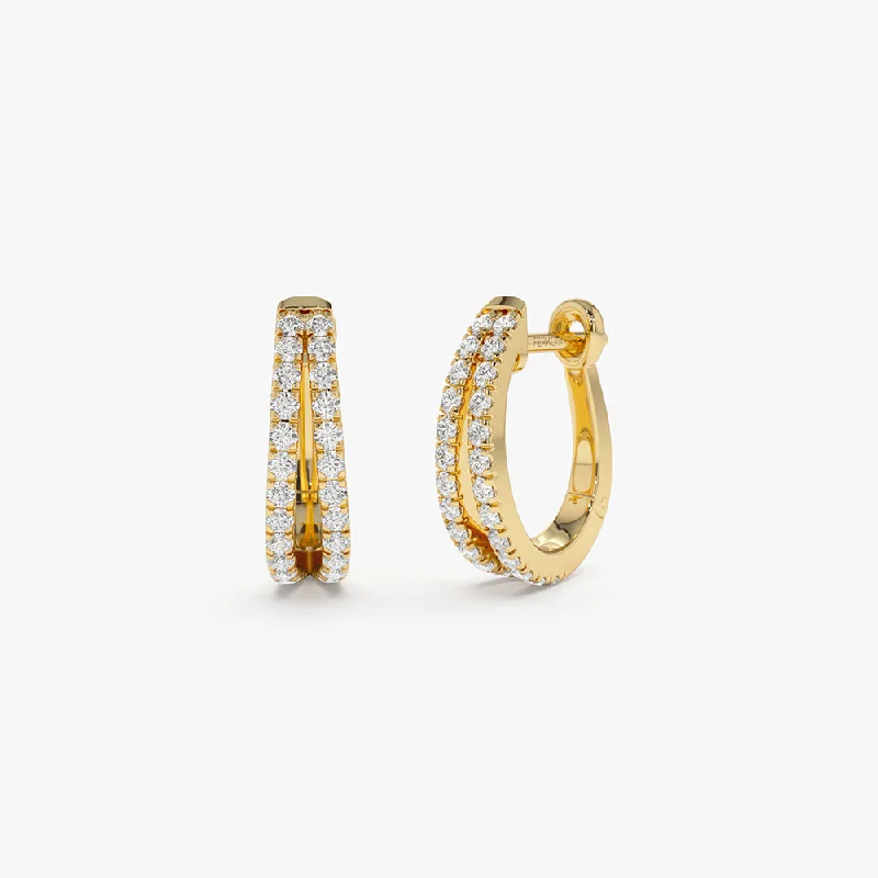 14k Double Hoop Diamond Earrings