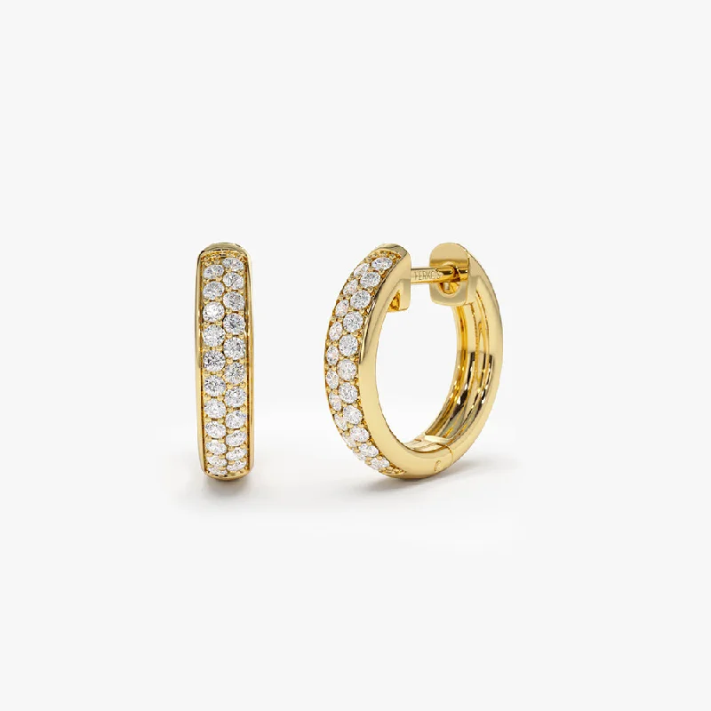 14k Double Row Micro Pave Petite Diamond Hoops