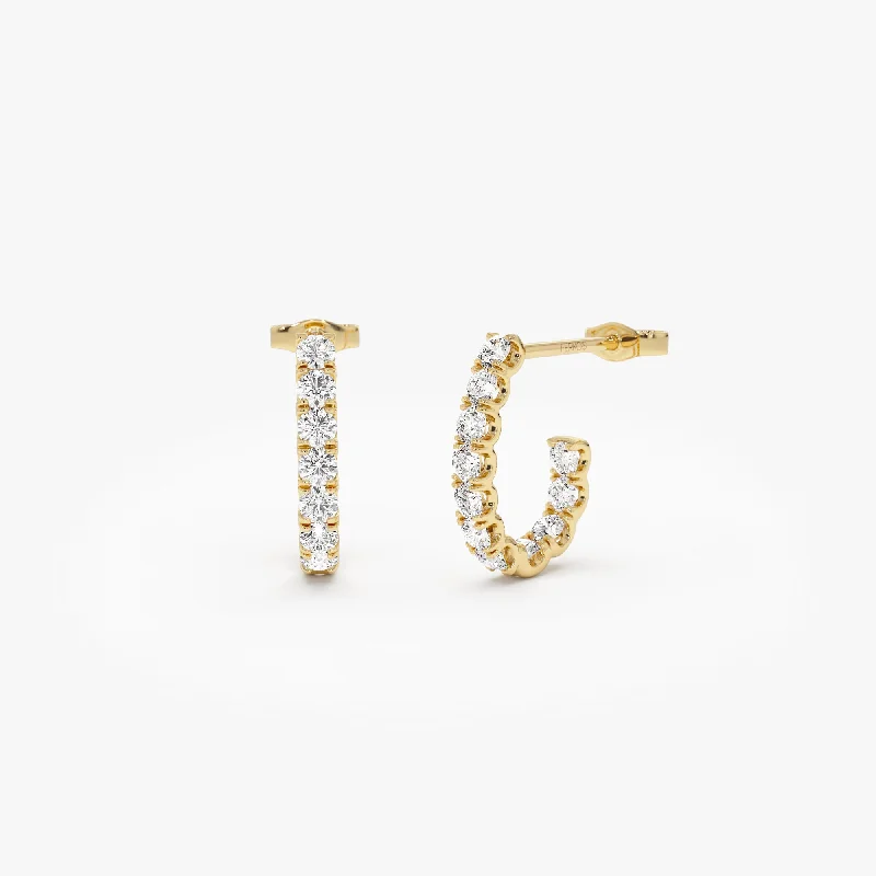 14k Inside Out J Hoop Diamond Earrings