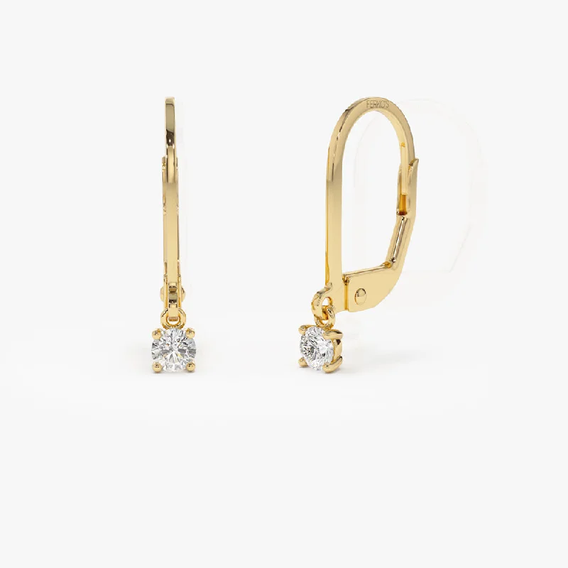 14k Lever Back Prong Setting Diamond Earrings