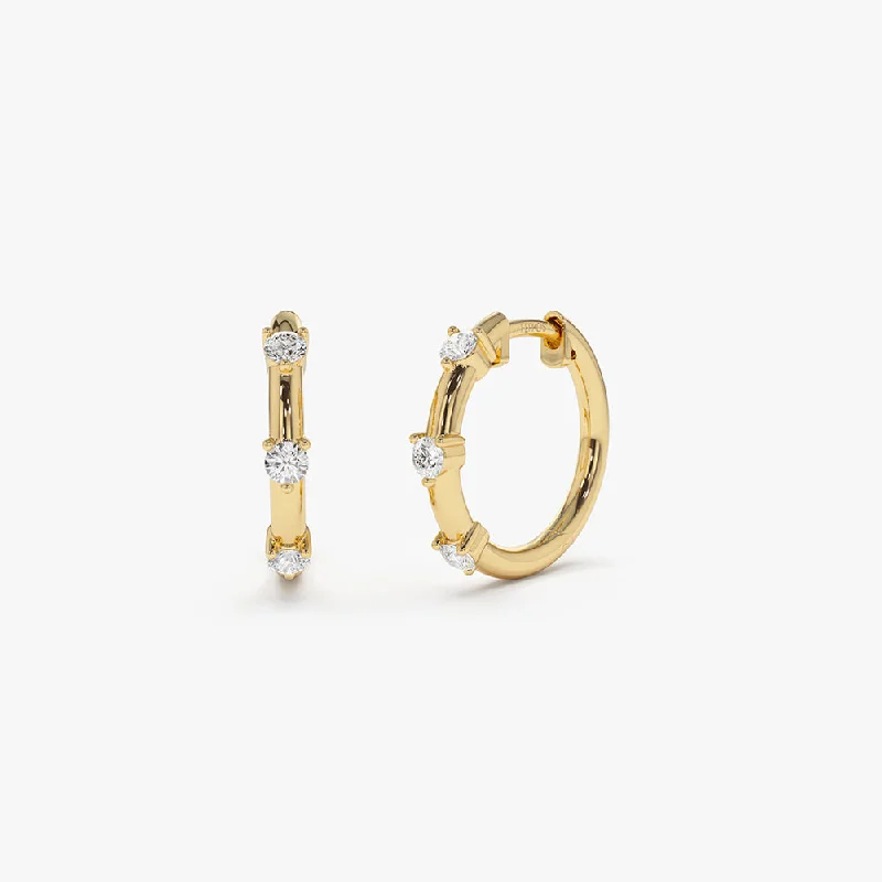 14k Prong Setting Diamond Hoop Earrings