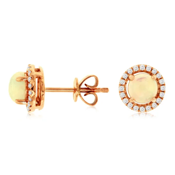 14K Rose Gold Opal and Diamond Earrings