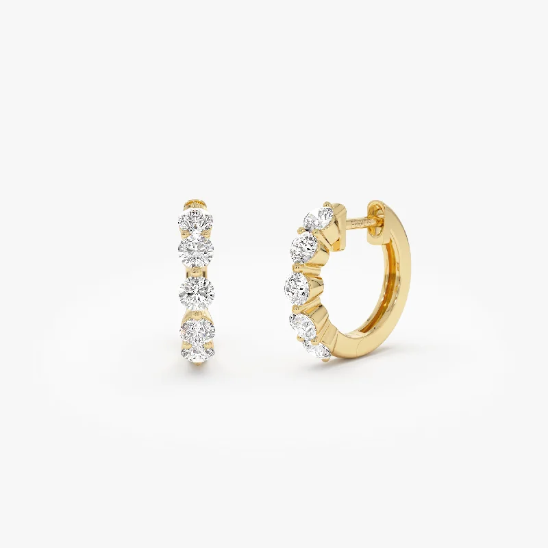 14k Shared Prong Diamond Hoops