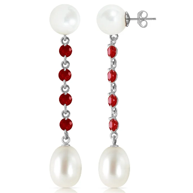 14K Solid Gold Chandelier Natural Ruby & Pearl Gemstone Earrings