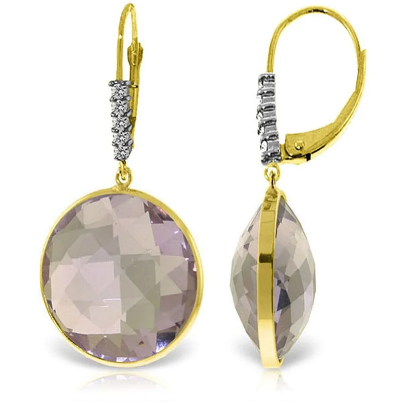 14K Solid Gold Diamonds Earrings w/ Checkerboard Cut Round Amethysts