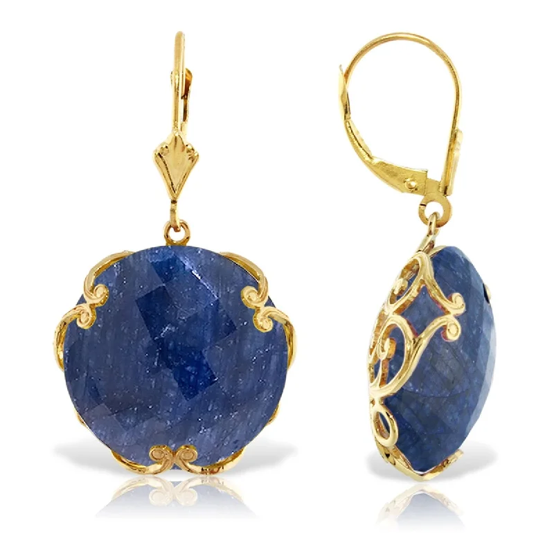 14K Solid Gold Earrings w/ Checkerboard Cut Round Dyed Sapphires