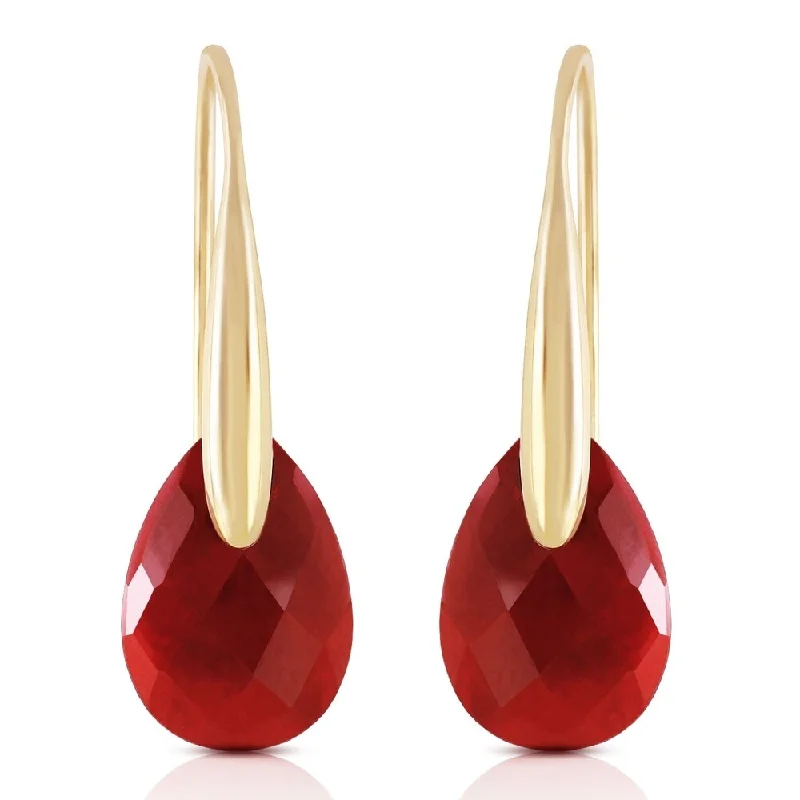 14K Solid Gold Fish Hook Earrings with Dangling Briolette rubyes