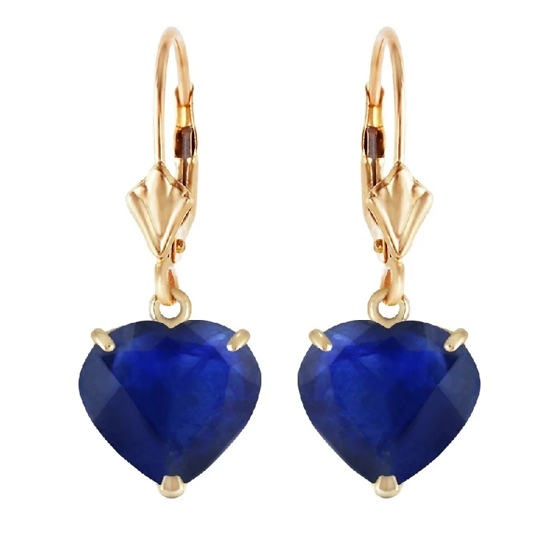 14K Solid Gold Leverback Earrings Natural 10mm Heart Sapphires